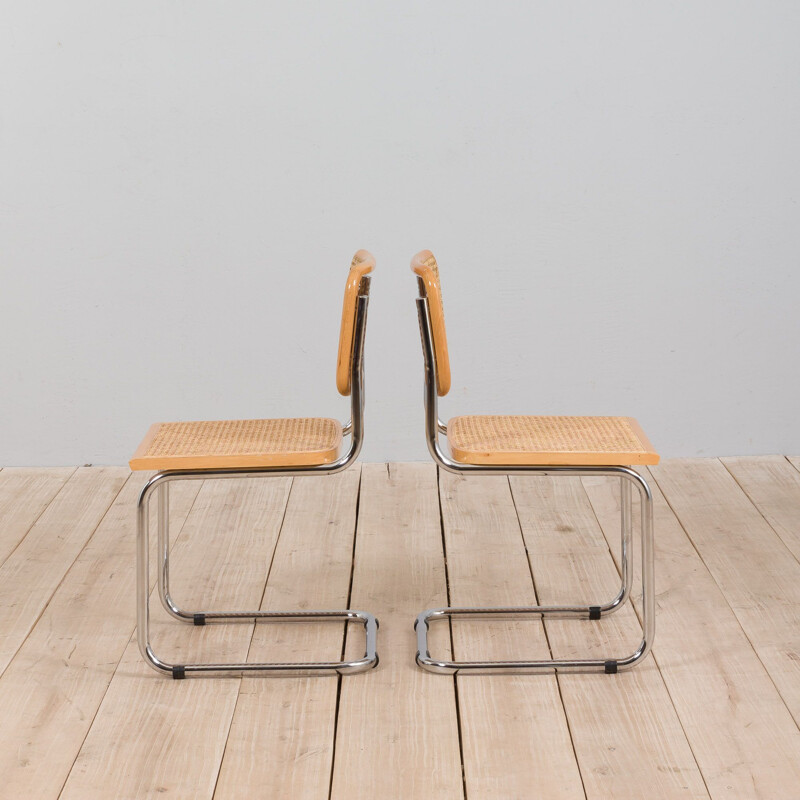 Pair of Italian vintage Cesca chairs in beechwood by Marcel Breuer, 1980s