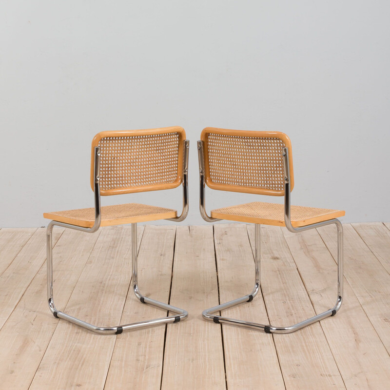 Pair of Italian vintage Cesca chairs in beechwood by Marcel Breuer, 1980s