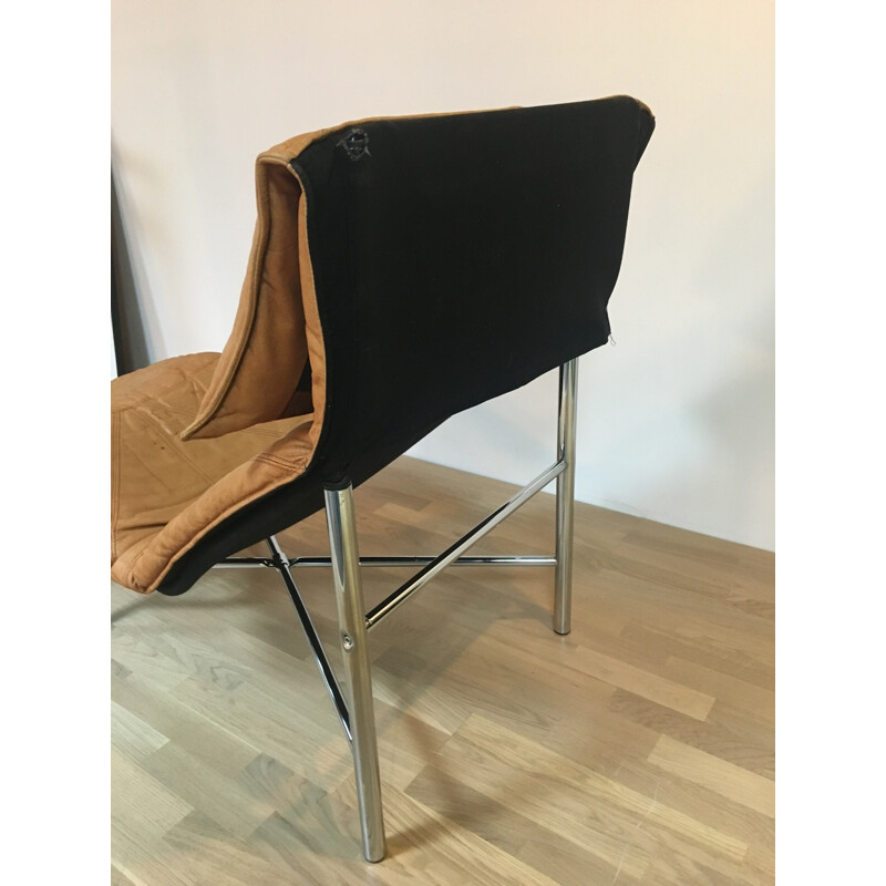 Lounge chair in cognac leather and metal, Tord BJÖRKLUND - 1970s