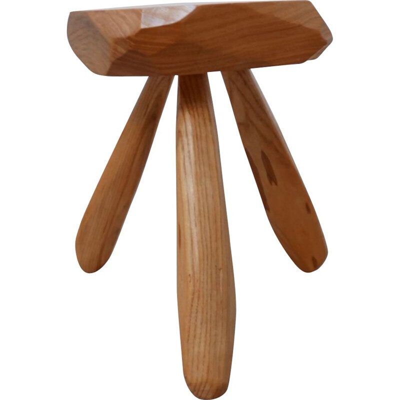 Mid-century pine stool, France 1970s