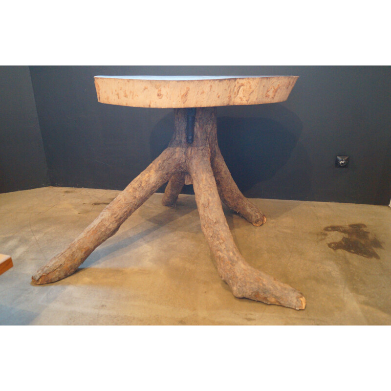 Vintage Brutalist table in solid wood, 1950