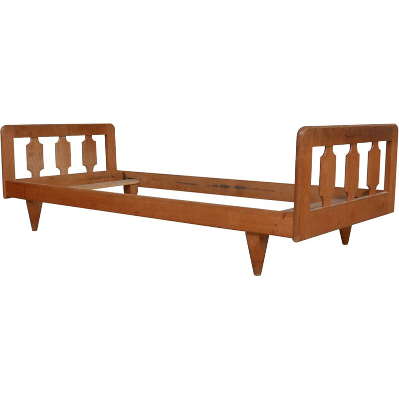 French mid-century oakwood daybed by Guillerme et Chambron, 1960s