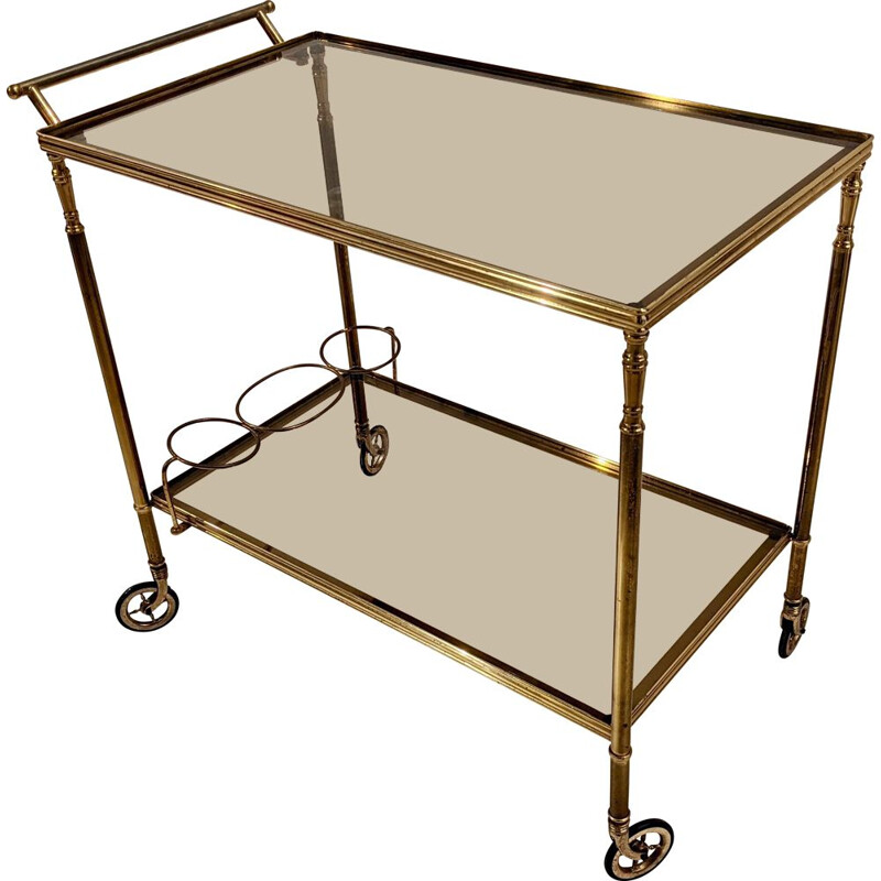 Vintage cart in gilded brass and glass