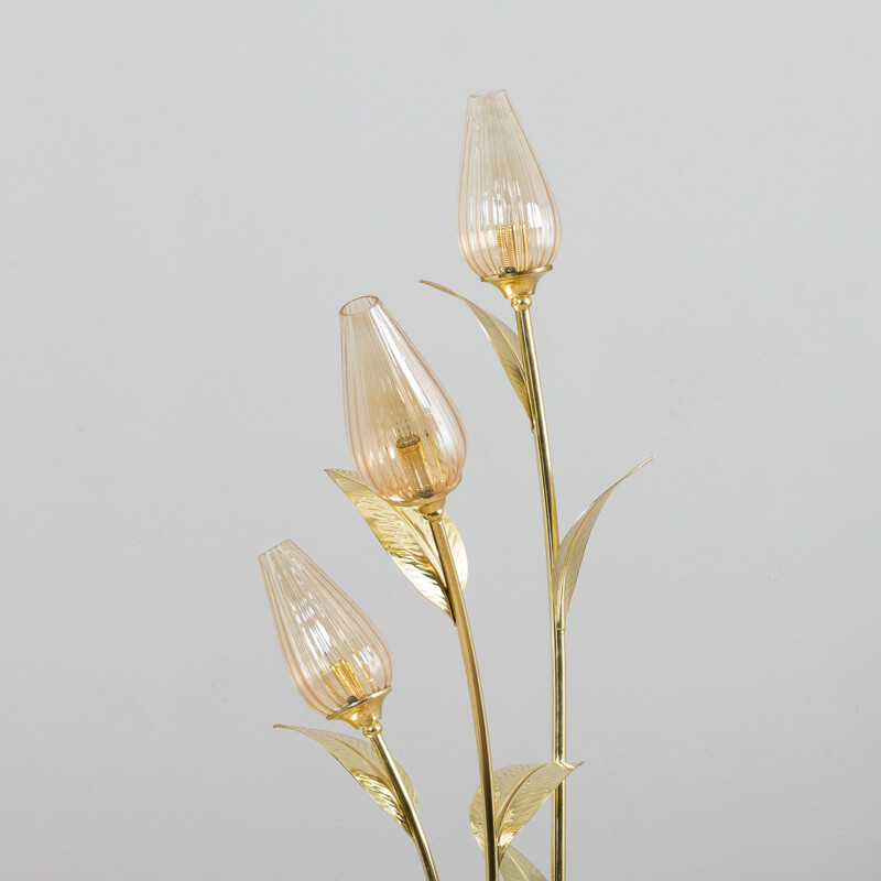 Italian vintage floral brass floor lamp, 1970-1980s