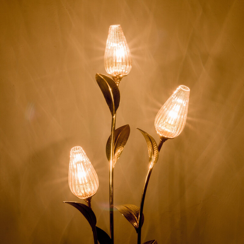 Italian vintage floral brass floor lamp, 1970-1980s