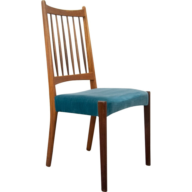 Vintage Scandinavian chair in teak and blue velvet - 1960s