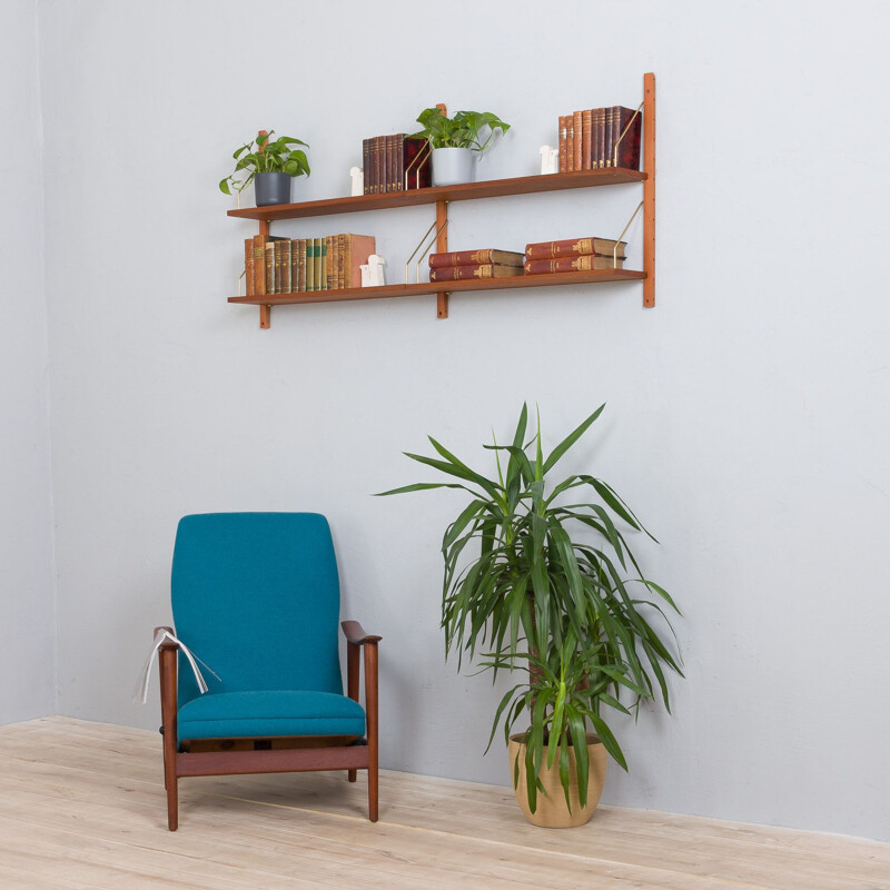 Teak vintage wall unit with 4 shelves, 1960s 