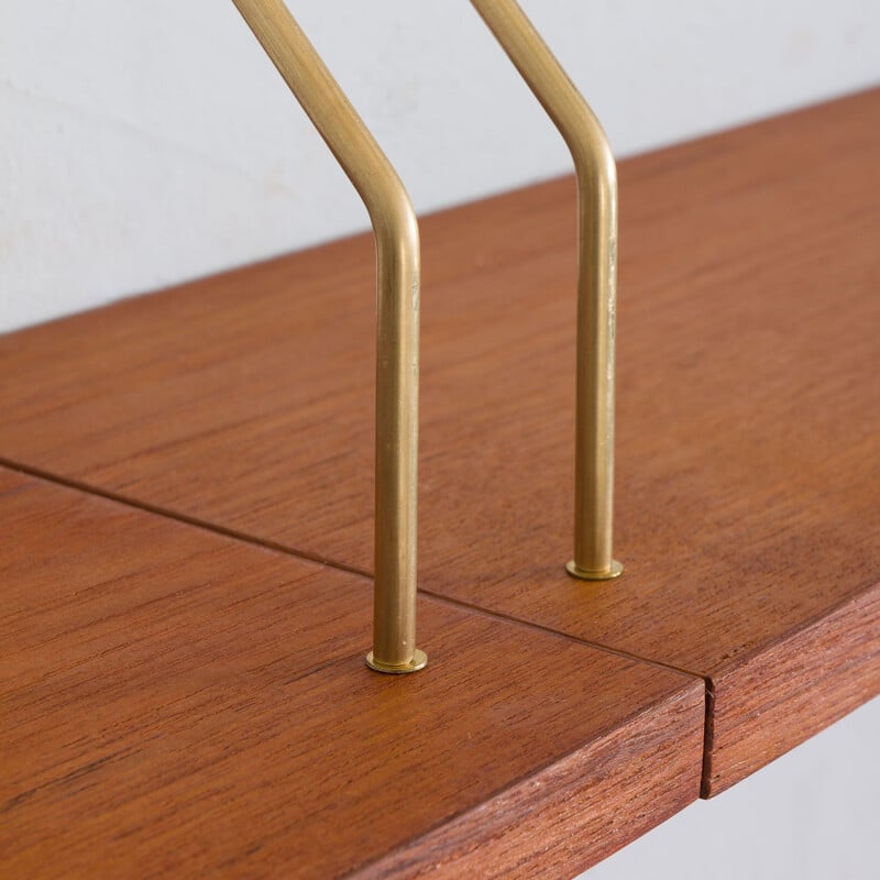 Teak vintage wall unit with 4 shelves, 1960s 