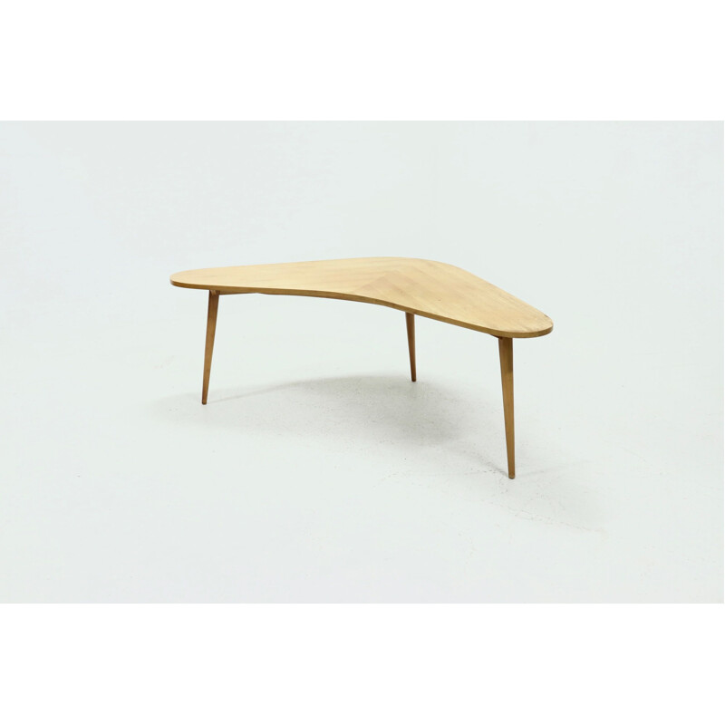 Vintage boomerang desk table in birch, 1950s