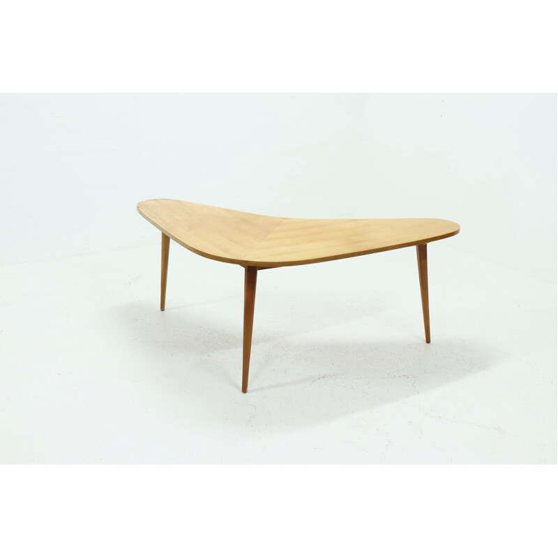 Vintage boomerang desk table in birch, 1950s