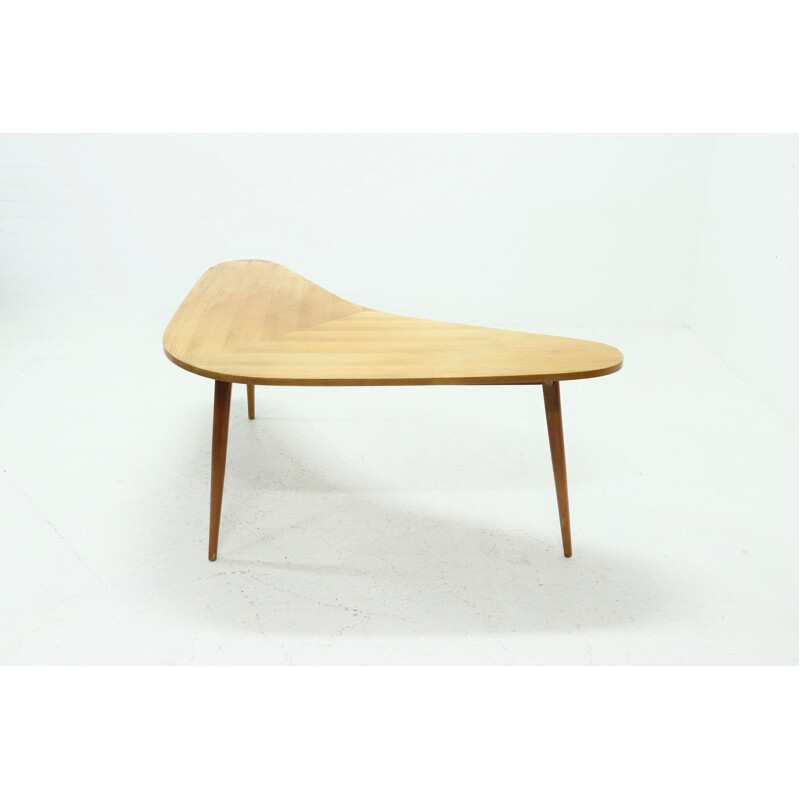 Vintage boomerang desk table in birch, 1950s