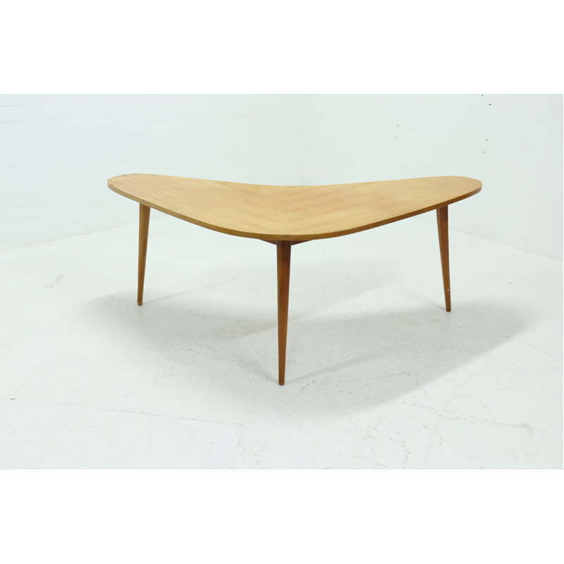 Vintage boomerang desk table in birch, 1950s