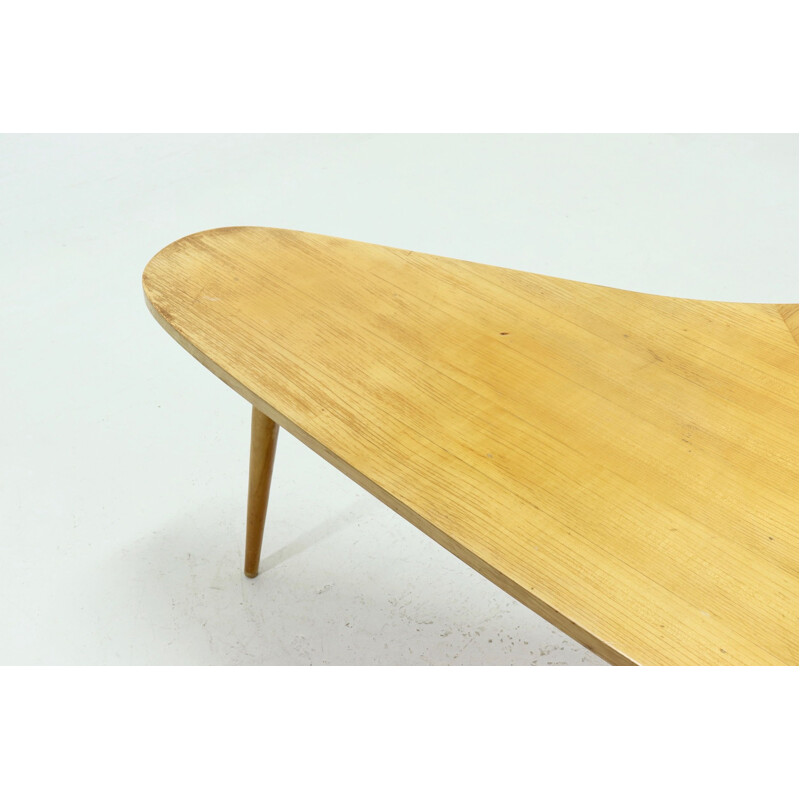 Vintage boomerang desk table in birch, 1950s