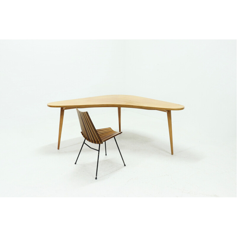 Vintage boomerang desk table in birch, 1950s