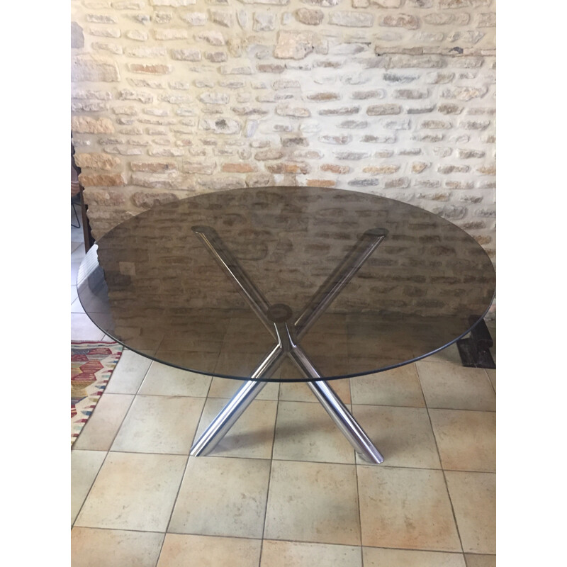 Mesa de vidro fumado Vintage de Roche Bobois, 1970