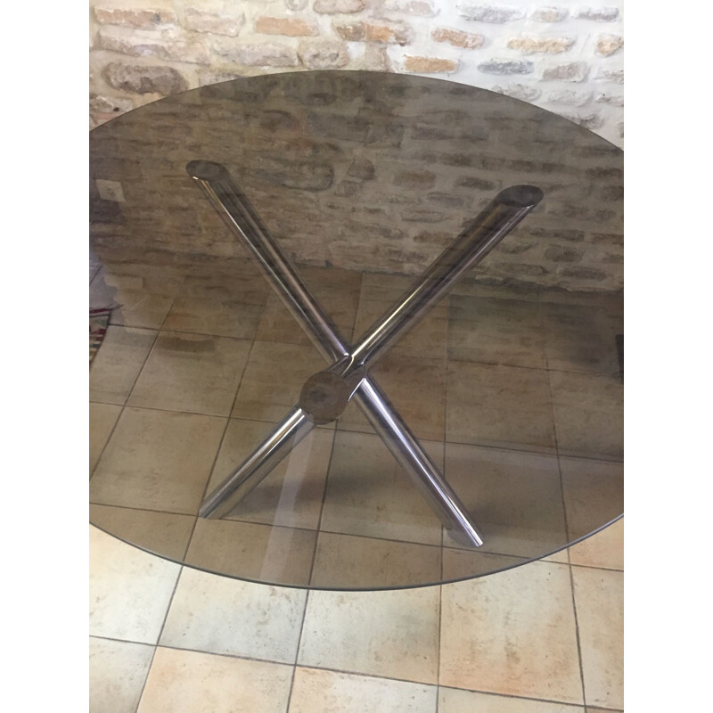 Mesa de vidro fumado Vintage de Roche Bobois, 1970