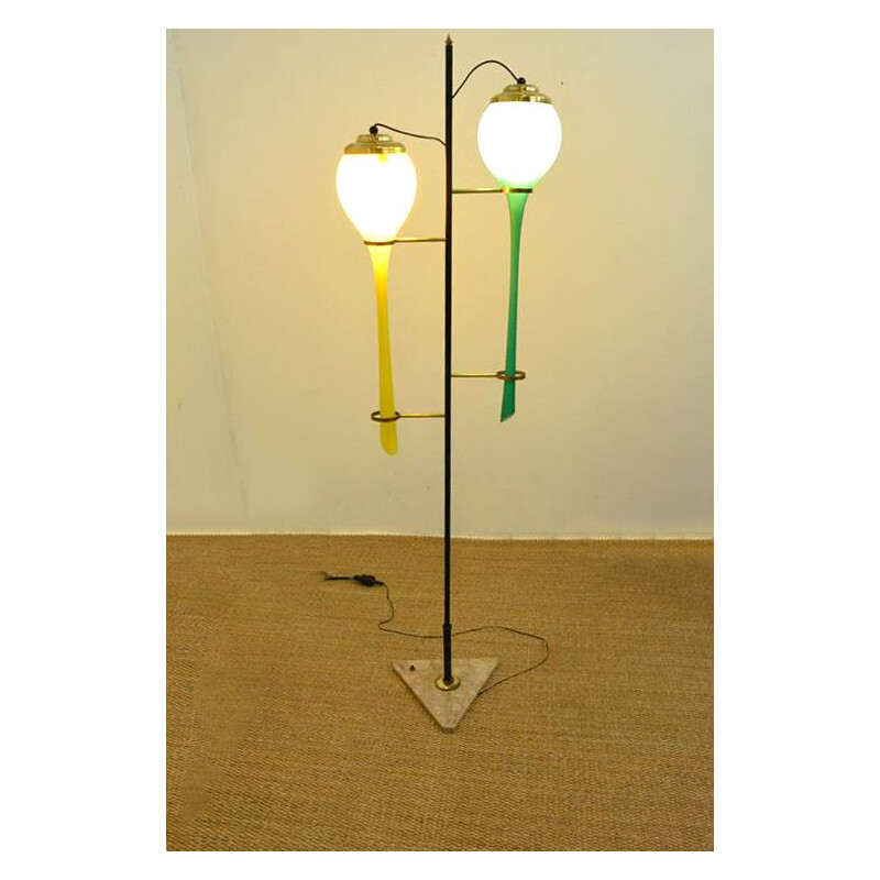 Vintage Stilnovo floor lamp with double opaline blown glass