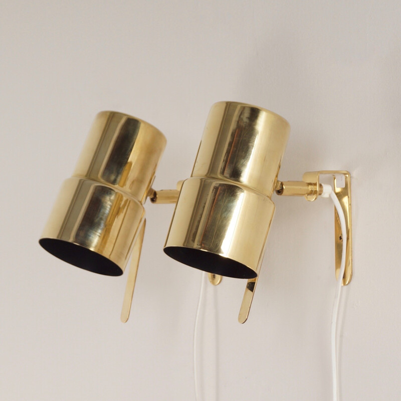Pair of Swedish AB Markaryd wall lamps in brass, Hans Agne JAKOBSSON - 1970s