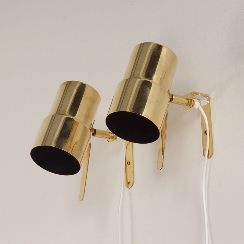 Pair of Swedish AB Markaryd wall lamps in brass, Hans Agne JAKOBSSON - 1970s