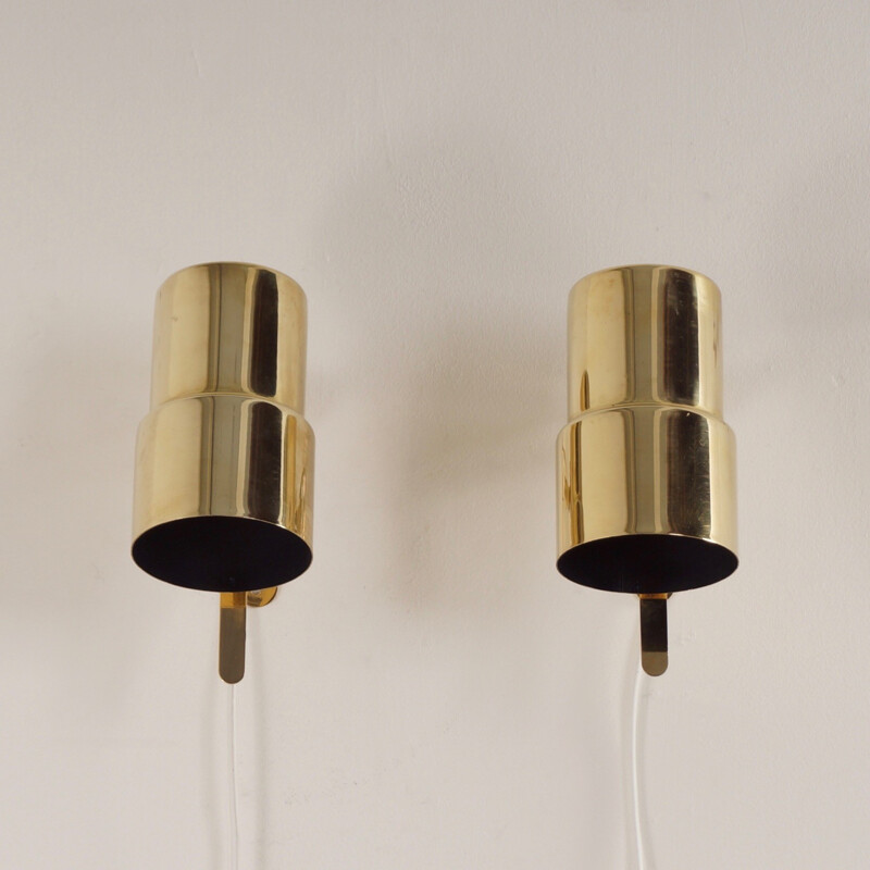 Pair of Swedish AB Markaryd wall lamps in brass, Hans Agne JAKOBSSON - 1970s