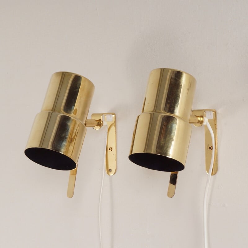 Pair of Swedish AB Markaryd wall lamps in brass, Hans Agne JAKOBSSON - 1970s