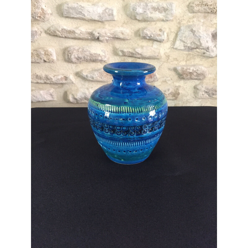 Vaso blu vintage di Aldo Londi per Bitossi