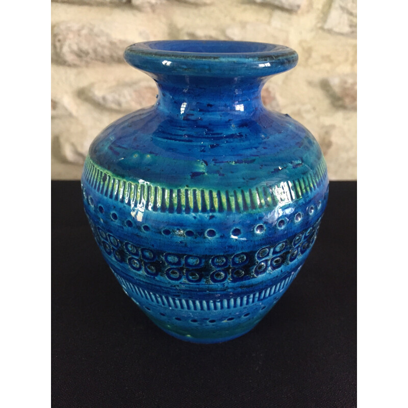 Vaso azul Vintage de Aldo Londi para Bitossi