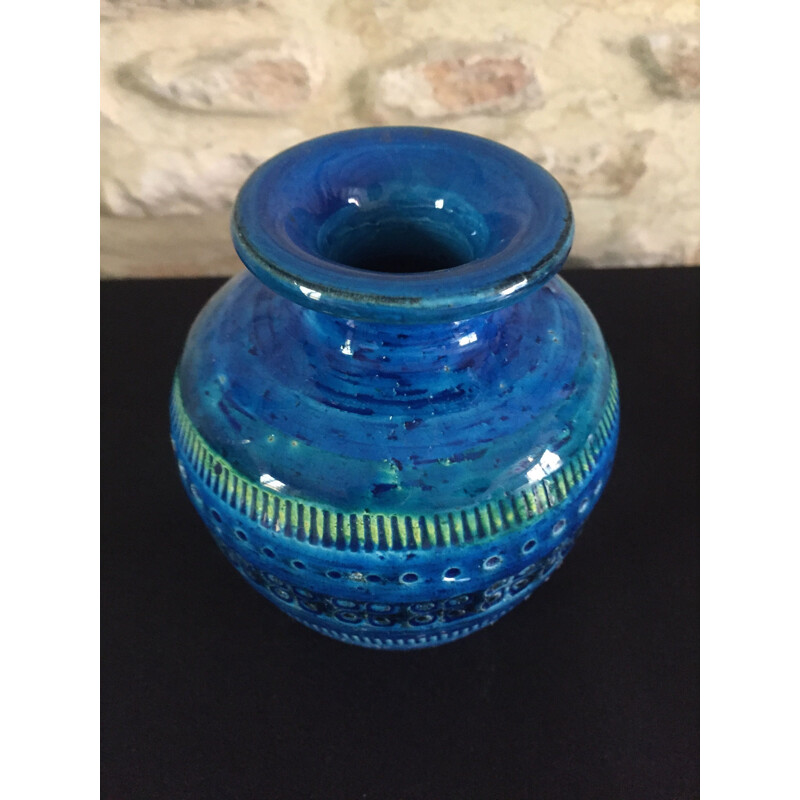 Vaso blu vintage di Aldo Londi per Bitossi