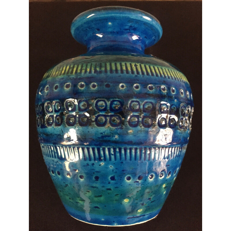 Vaso azul Vintage de Aldo Londi para Bitossi