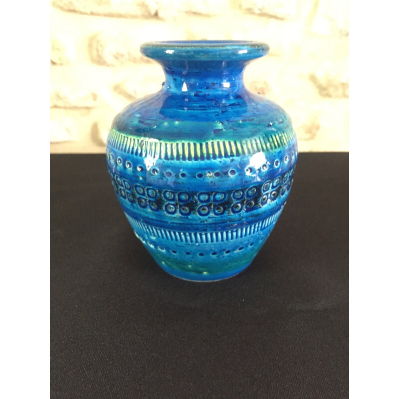 Vaso blu vintage di Aldo Londi per Bitossi