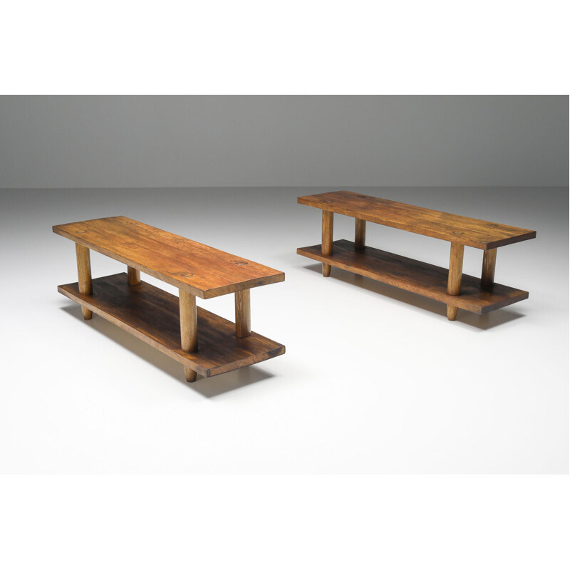 Pair of vintage rationalist Italian wooden benches