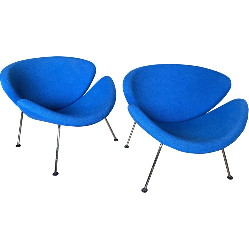 Paire de fauteuils Artifort "Slice chair" en tissu bleu, Pierre PAULIN - 1990