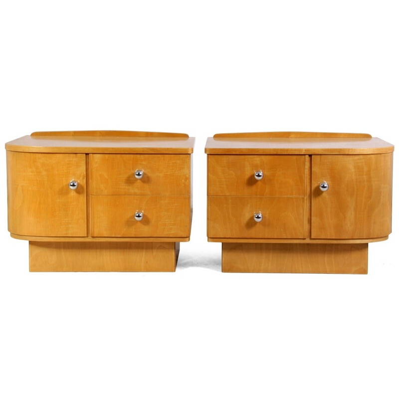 Pair of Scandinavian bedside cabinets in satin birch - 1930s