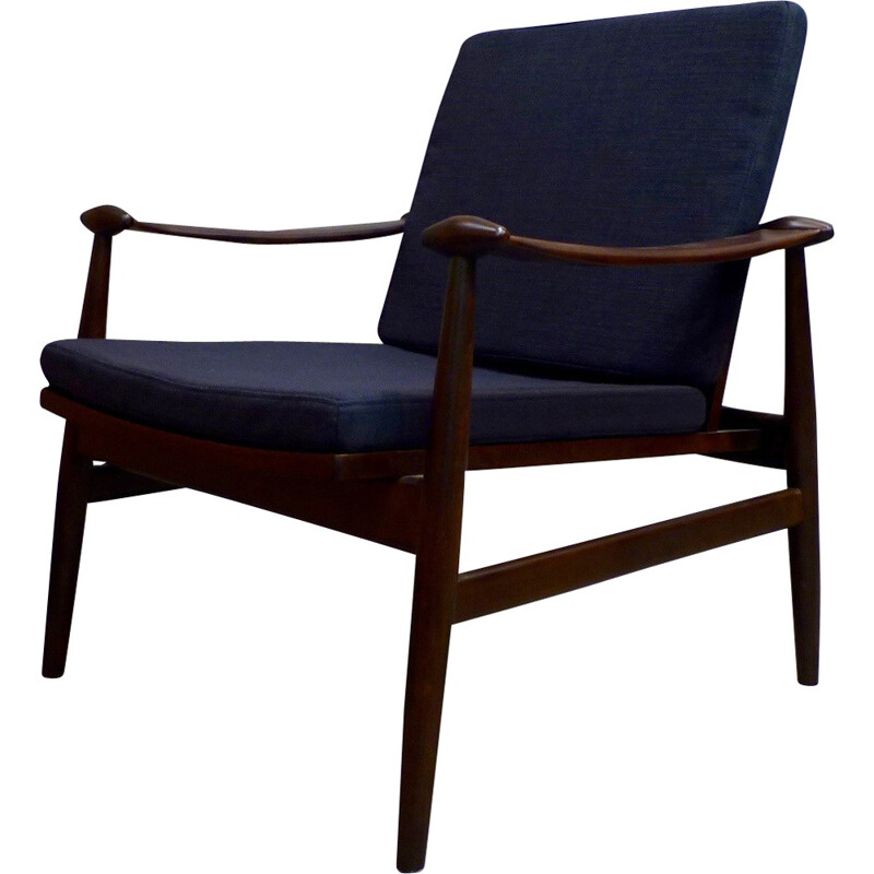 Scandinavian reupholstered armchair in walnut and fabric - 1960s