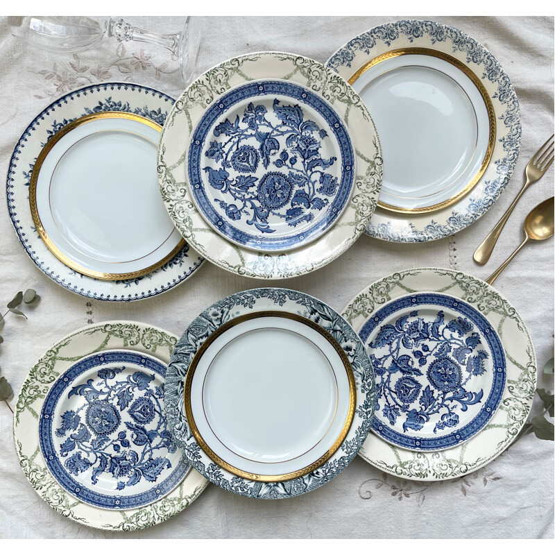 Set of 6 vintage earthenware and porcelain plates