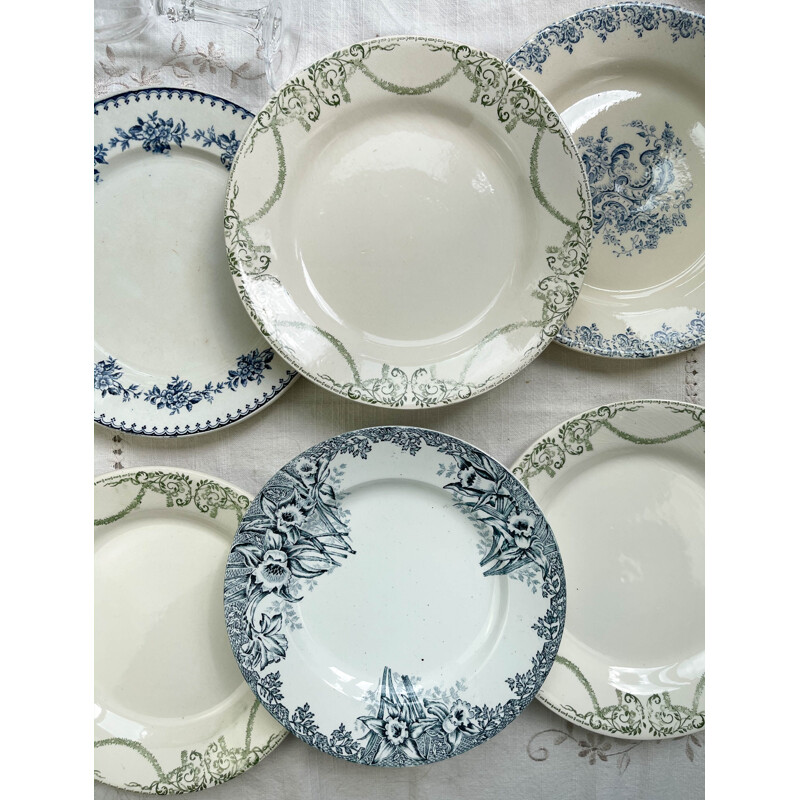 Set of 6 vintage earthenware and porcelain plates