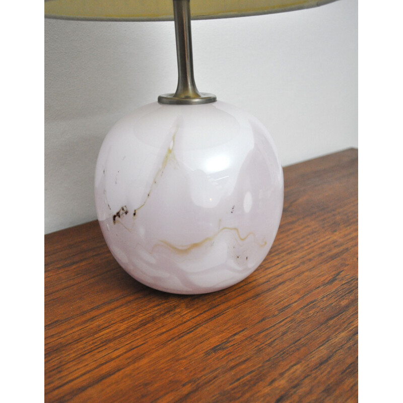 Lámpara de mesa vintage de cristal blanco de Michael Bang para Holmegaard Glasværk, 1985