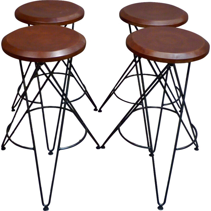 Set of 4 bar stools in black metal - 1960s