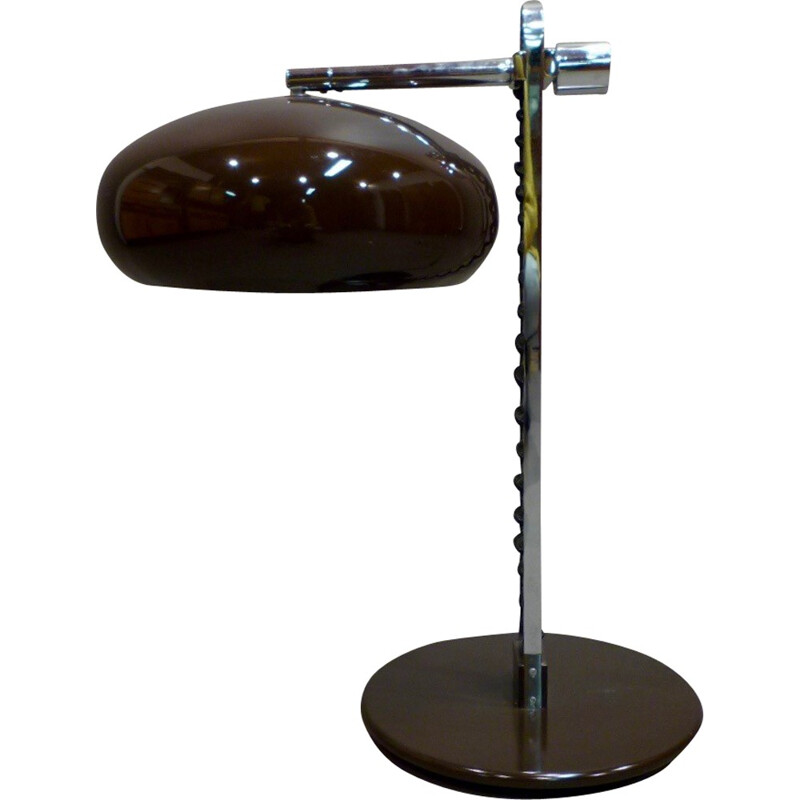 Grande lampe de table industrielle en métal brun - 1960