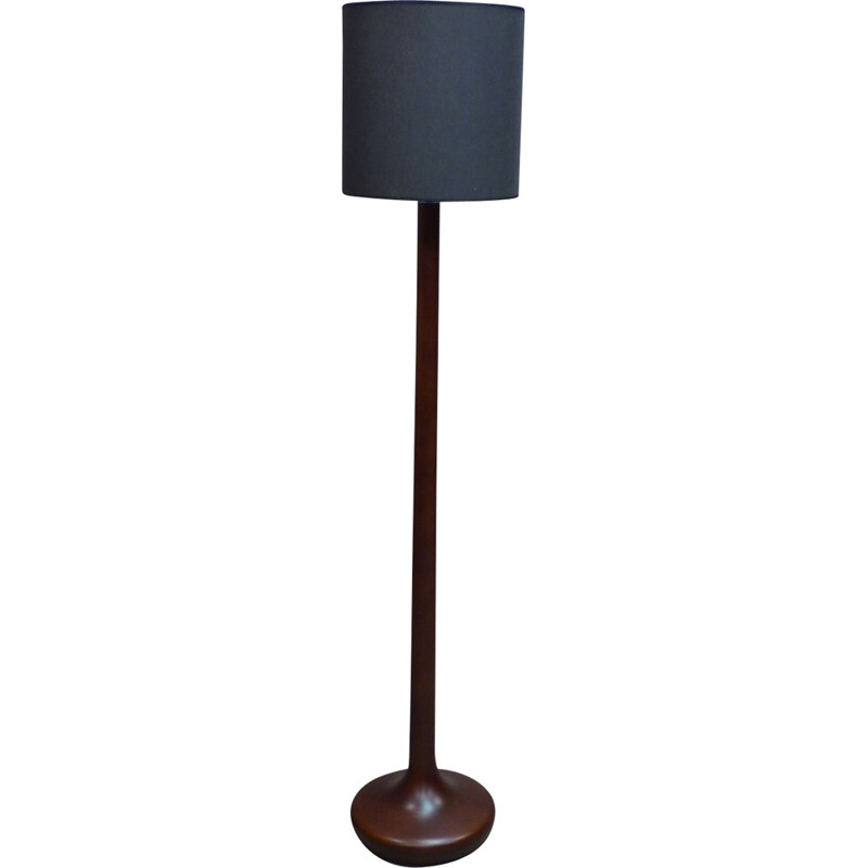 Walnut floor lamp with lamp shade in black fabric - 2000s