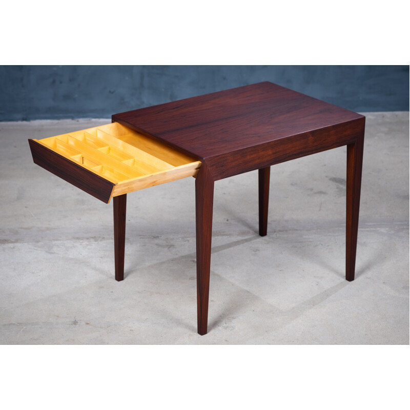 Vintage side table with drawer in rosewood by Severin Hansen for Haslev Møbelsnedkeri, 1950