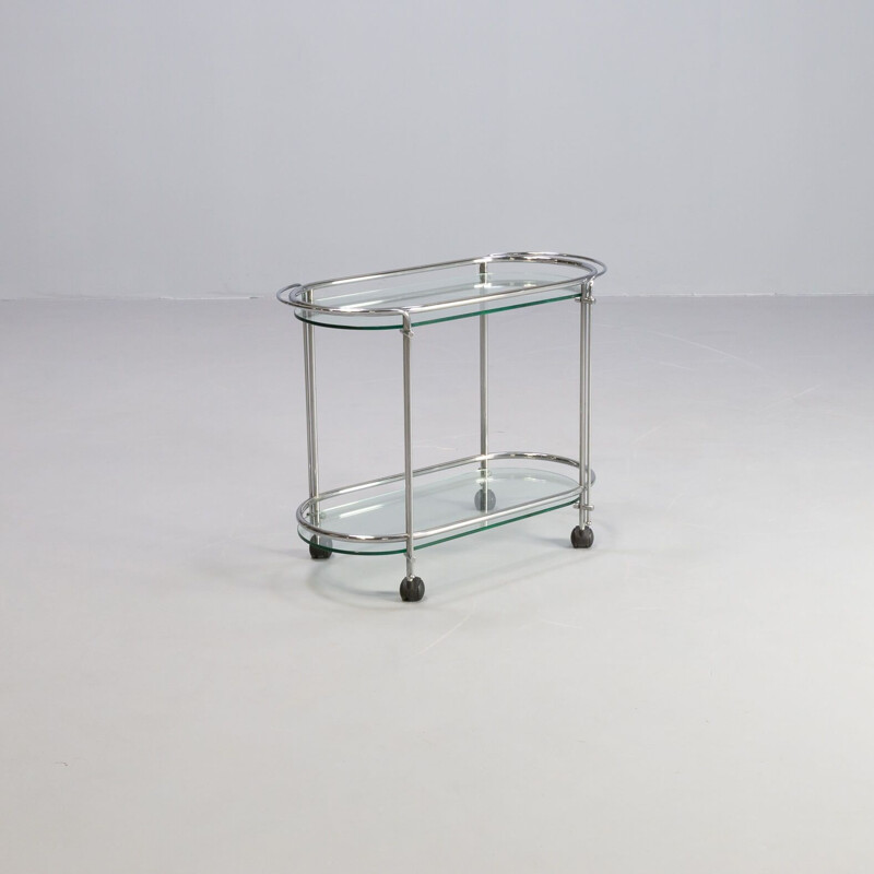 Vintage serving trolley in chrome and glass for Gallotti & Radice, 1970s