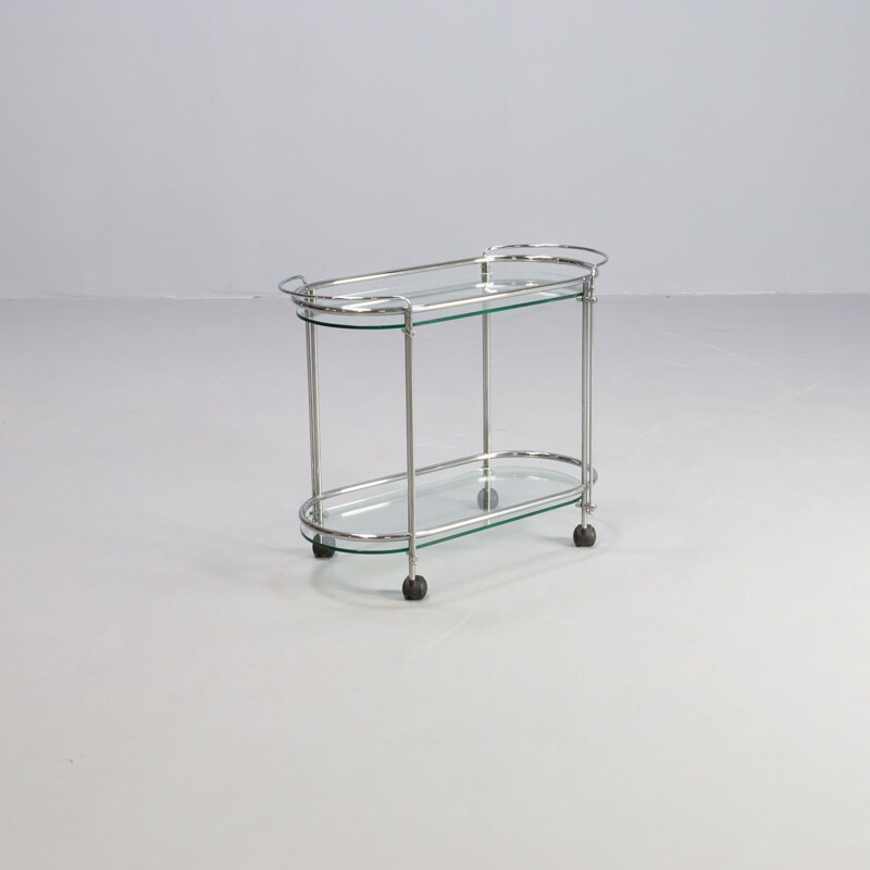 Chariot de service vintage en chrome et verre pour Gallotti & Radice, 1970