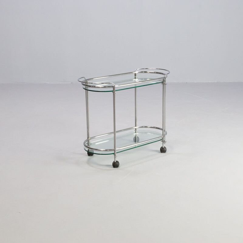Vintage serving trolley in chrome and glass for Gallotti & Radice, 1970s