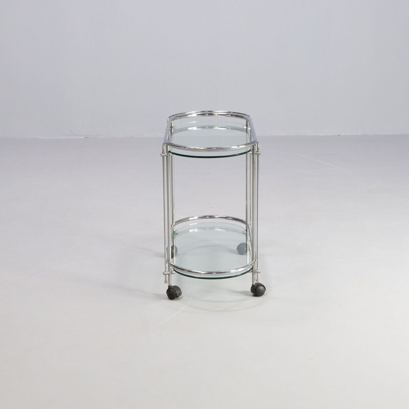 Chariot de service vintage en chrome et verre pour Gallotti & Radice, 1970