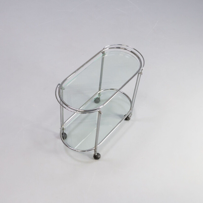 Vintage serving trolley in chrome and glass for Gallotti & Radice, 1970s