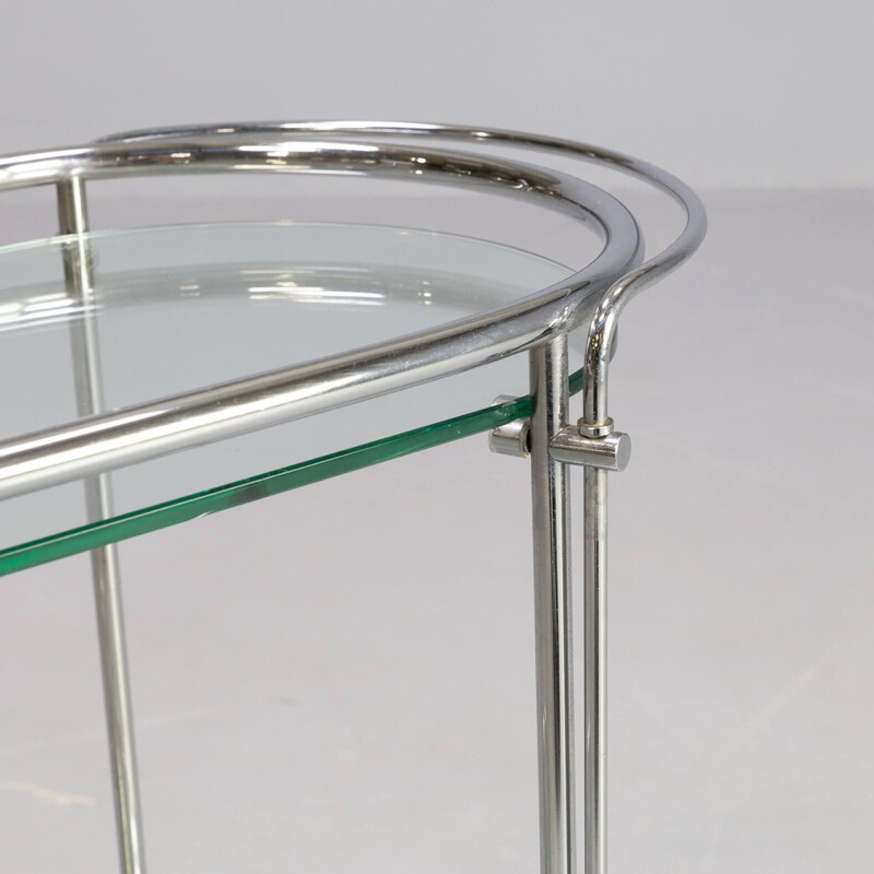 Chariot de service vintage en chrome et verre pour Gallotti & Radice, 1970