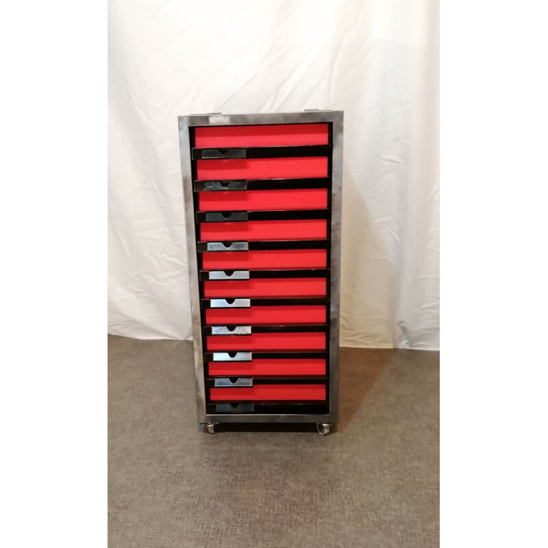 Industrial pedestal with multiple drawers, 1950