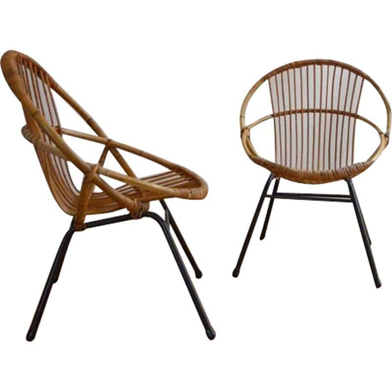 Vintage armchair in rattan and metal - 1950s