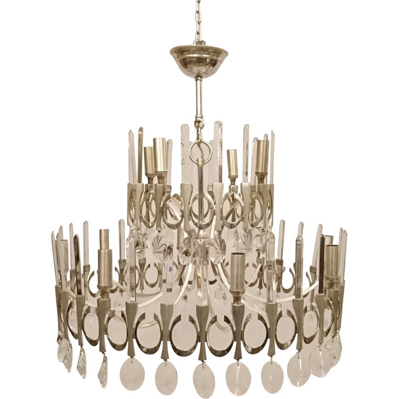 Two tiered chandelier with 12 lights, G. SCIOLARI - 1970s